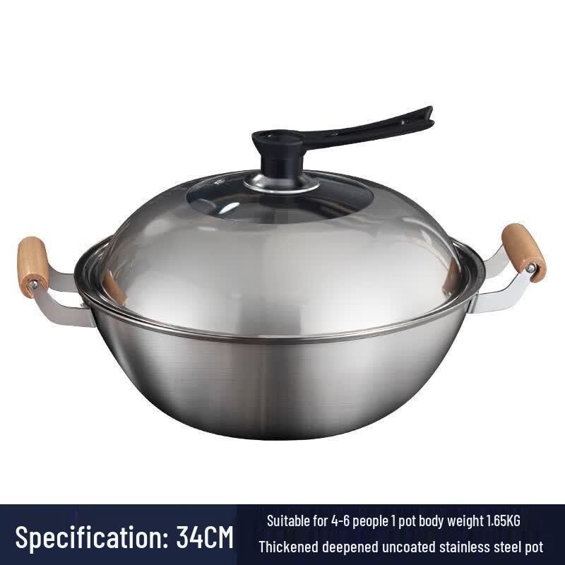 Zijin He s 34cm Refined Iron Non-Stick Flat Wok with Lid (2-Pack)
