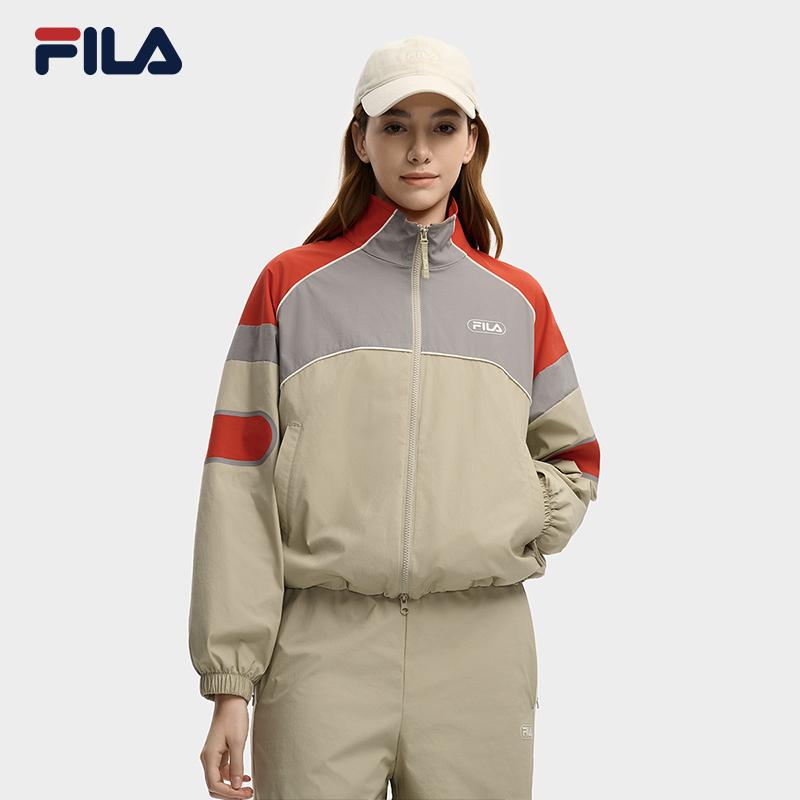 FILA Original Fashionable Personality Retro Cool Color-Block Loose Short Stand-Collar Cotton Jacket Women jackets Pink F11W549906FLK