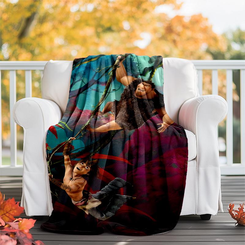Coperta stampata a tema I Croods - Perfetta per divano, letto, viaggi e uso all'aperto | Lavabile in lavatrice, accogliente e resistente.