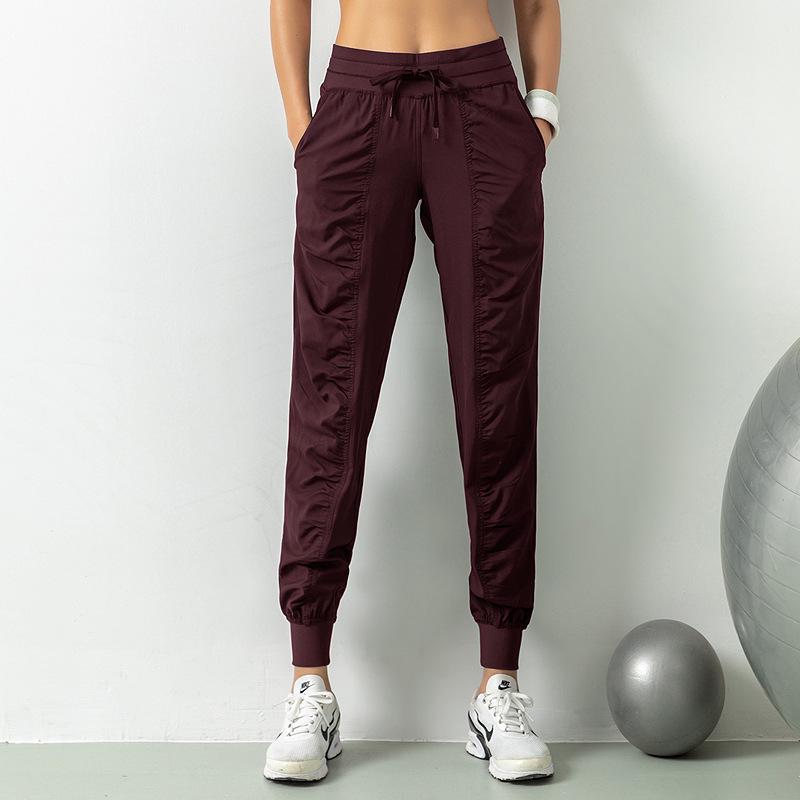 Lulu Women's Lightweight Quick-Dry Pleated Joggers - Breathable, Loose, Slimming, Casual Fitness Pants for Summer Running