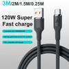 120W USB A To Type C Fast Charging Braided Data Cable For iPhone 16 15 Samsung Xiaomi 15 17 Huawei Quick Charge 3.0 Phone Cords