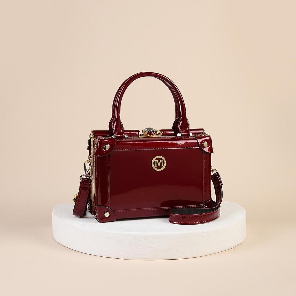 Retro Boxy Patent Leather Women's Crossbody Bag - Versatile Single Shoulder Handbag