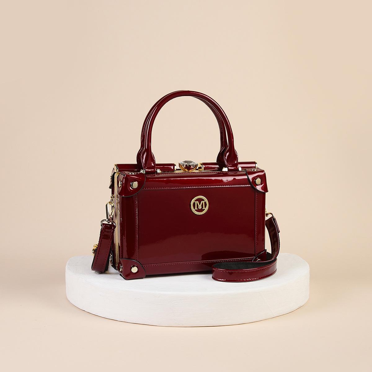 

Винтажная квадратная женская сумка кроссбоди из лакированной кожи - Универсальная сумка на одно плечо вино красного