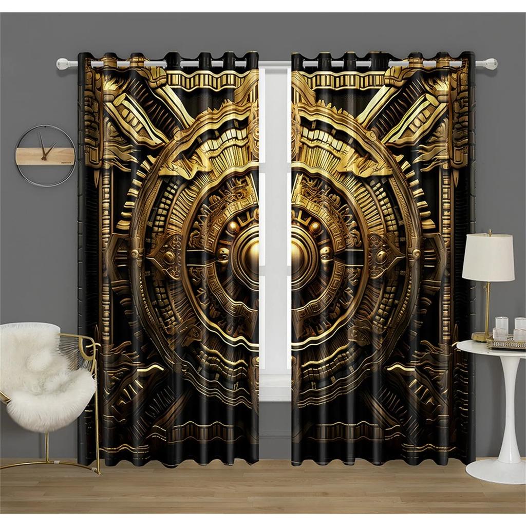 Metal Safe Cabinet Gate Aztec Pattern Curtain Fit Office Decor Bedroom Living Room Kitchen Balcony Window Decor 2 Panels