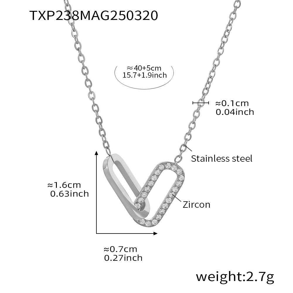 Qiong Yao Minimalist Zircon Stainless Steel Double Ring Necklace Bracelet Set - No Fading.
