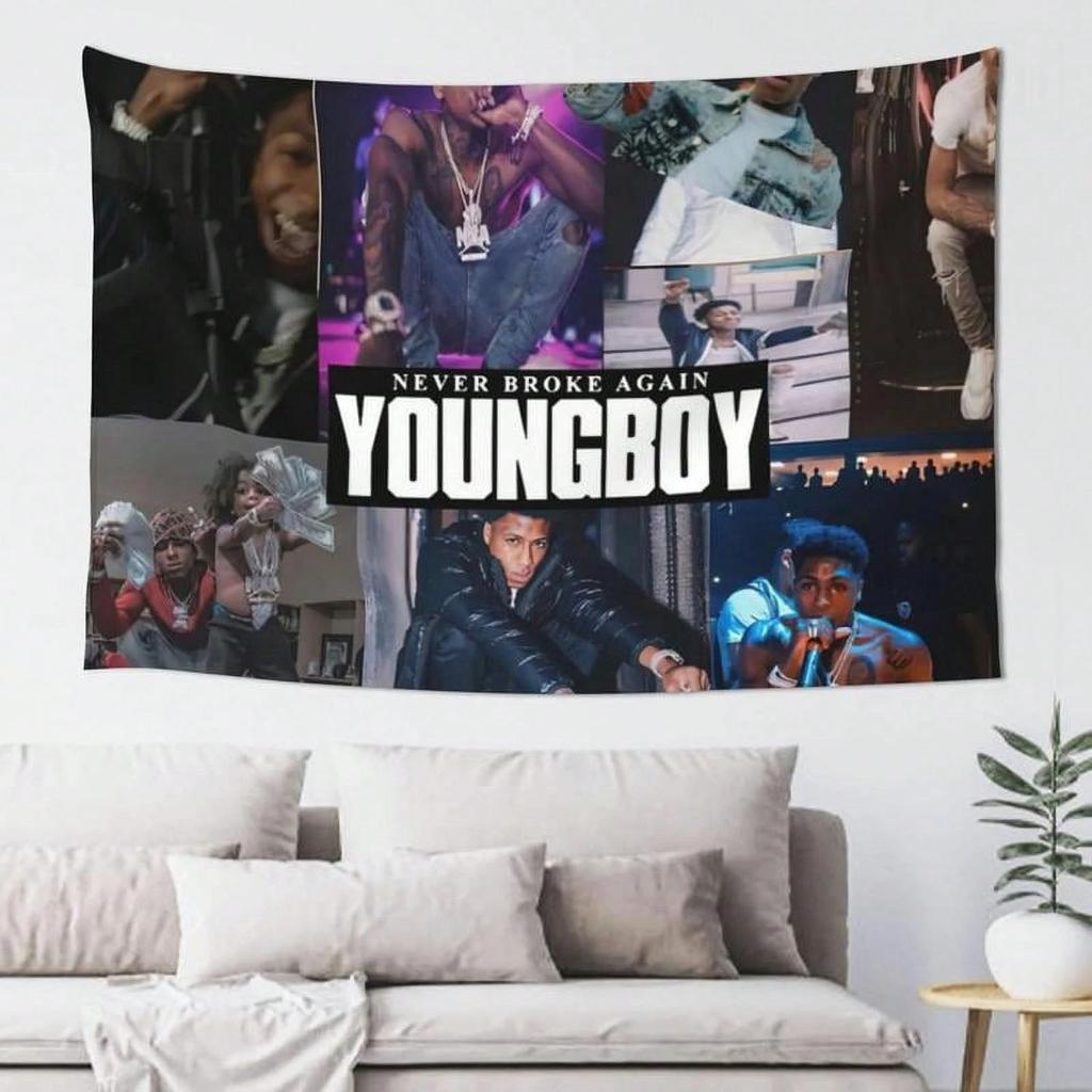 1Pc Youngboy Rapper Collage Tapestry, Polyester 2D Flat Wall Hanging, Hip-Hop Fan Decor For Bedroom, Trendy Streetwear Vibe & Gi