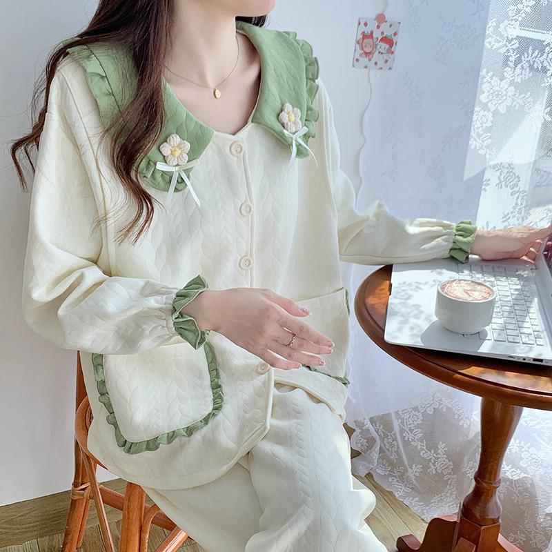 Air Cotton Layered Maternity Pajamas for Autumn/Winter - Breastfeeding & Postpartum Homewear