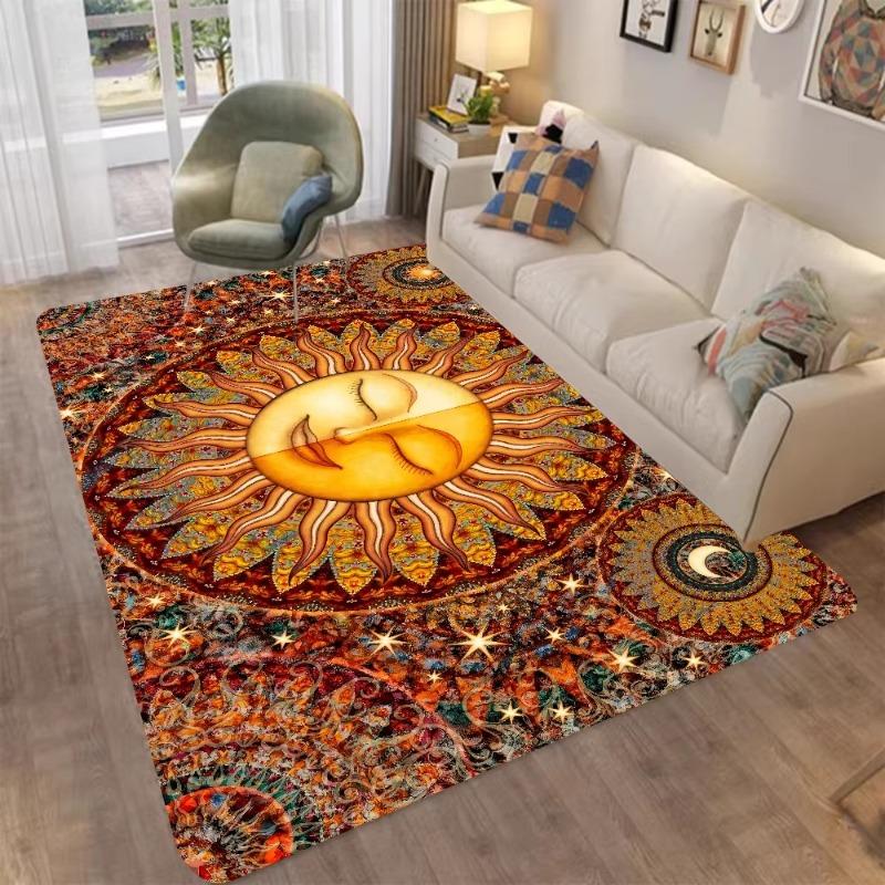 Sun and Moon Art Print Flower Rug Outdoor Rug for Patio Garden Yard, Indoor Area Rug for Bedroom Living Room Anti-Slip Floor Mat