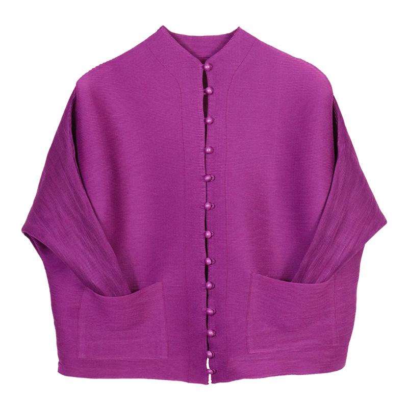 Miyake Frühjahr 2025 Damen Uni-Farbe Cardigan Knopfleiste Langarm Top