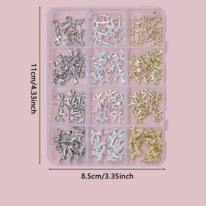 96/120Pcs 3D Gold Bow Butterfly Nail Metal Charms Shiny Bowtie/Diamond Star Diy Nail Decor Accessories Luxury Nail Art Supplies