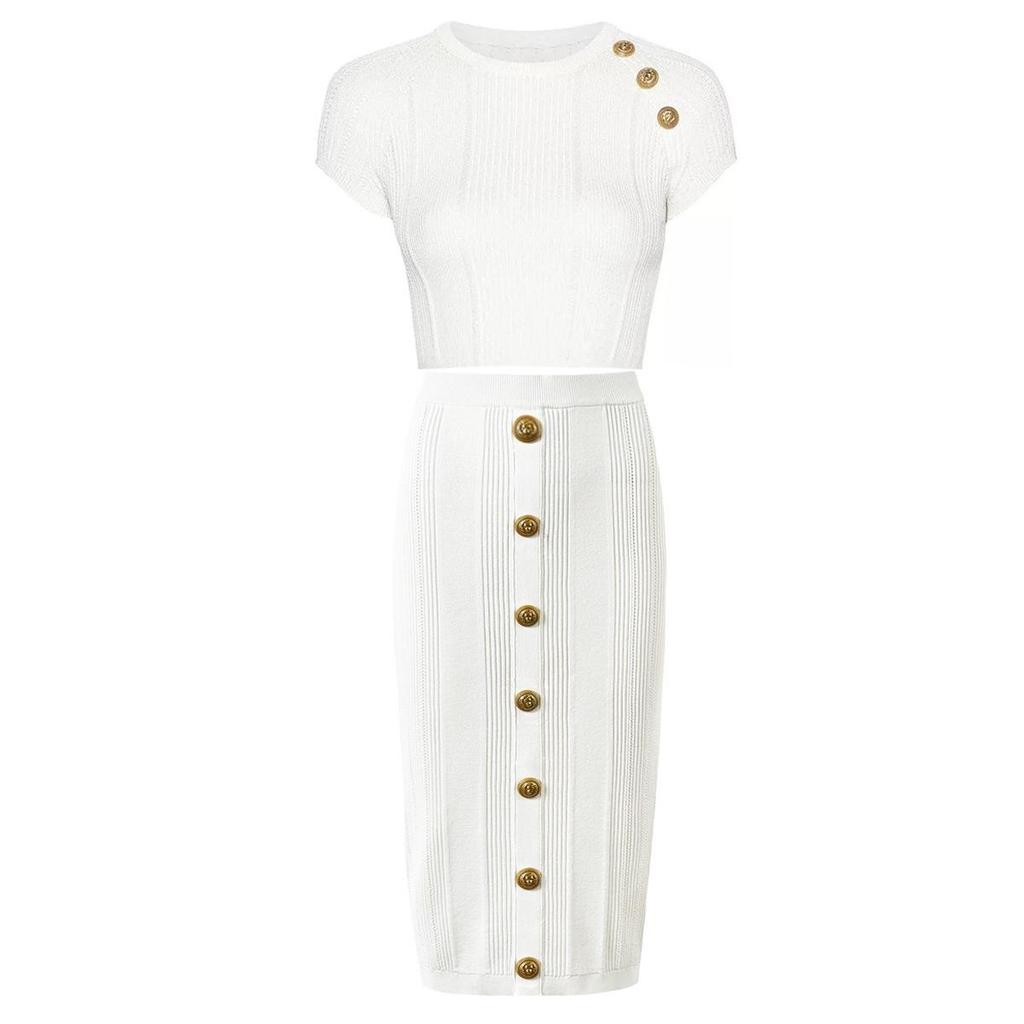 Available: 2025 Summer Short-Sleeve Knit T-Shirt and Mid-Length Skirt Set.