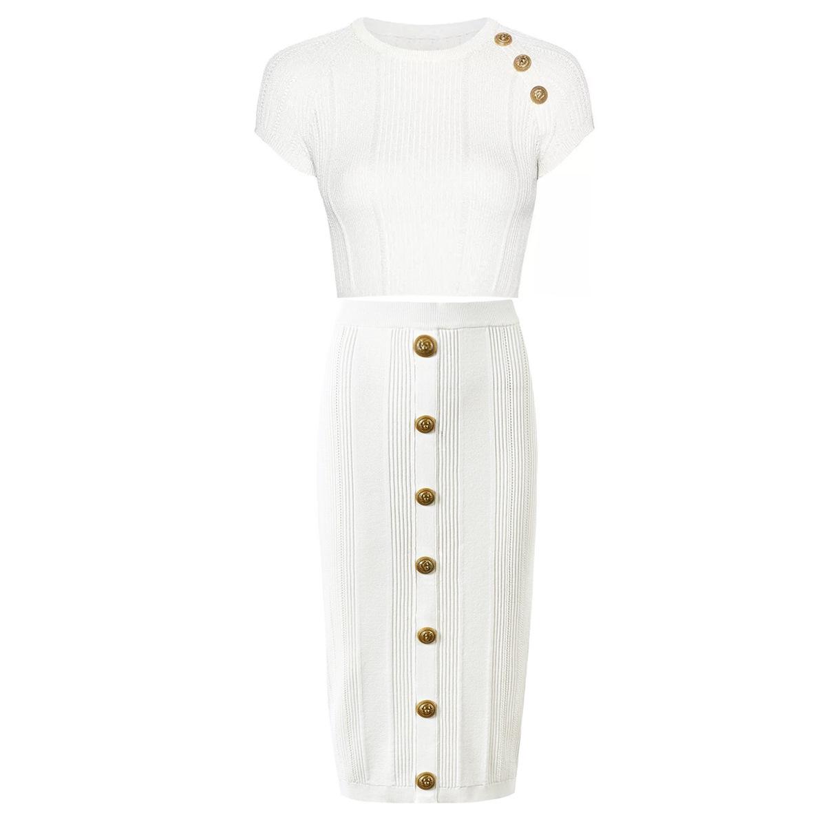 

Available: 2025 Summer Short-Sleeve Knit T-Shirt and Mid-Length Skirt Set. Medium