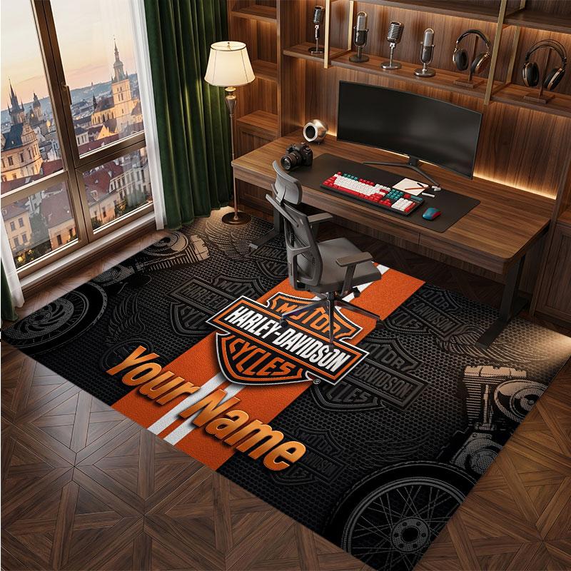 Tappeto in Velluto di Cristallo Personalizzato Harley-Davidson, Tappeto Morbido Antiscivolo con Testo Nome Personalizzato per Soggiorno Camera da Letto