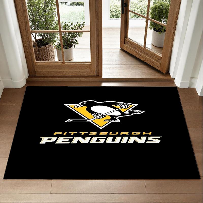 Pittsburgh Penguins Design Crystal Velvet Rug Soft Decorative Mat for Bedroom Entrance