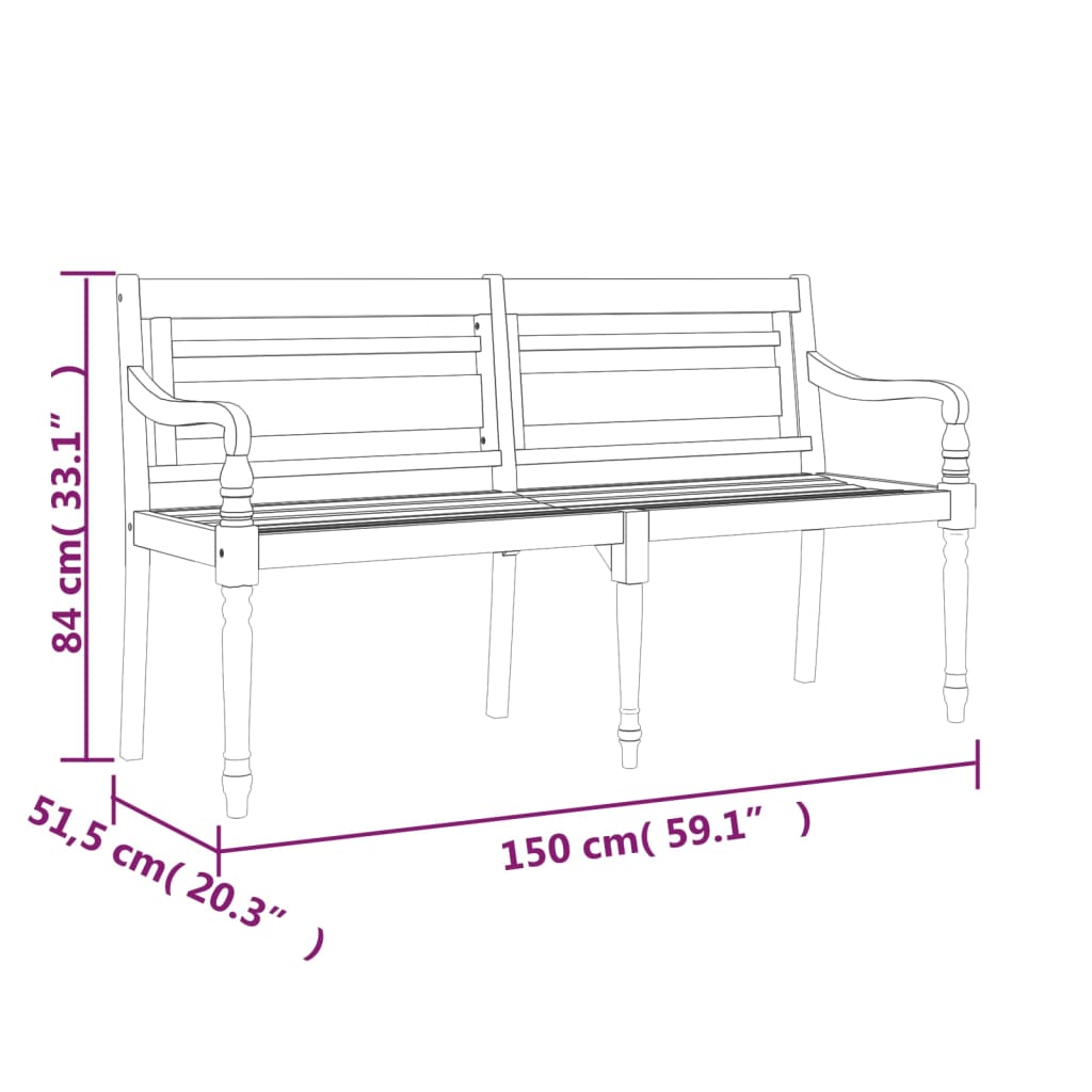 Vidaxl Ławka Batavia Z Zielona Poduszką, 150 Cm, Lite Drewno Tekowe