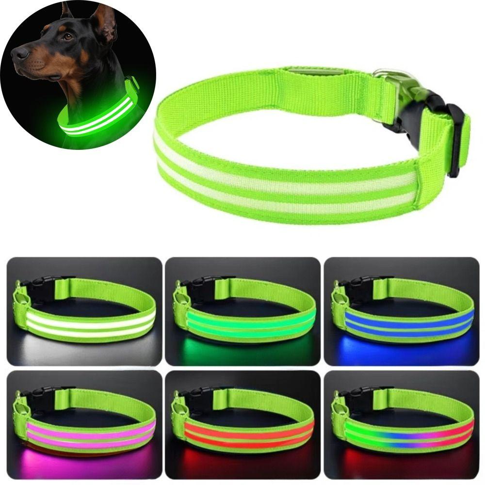 Adjustable Light Up Dog Collar Nylon Material Waterproof Pet Luminous Collar Anti-Lost Flashing Light Led Glowing Dog Neck Ring