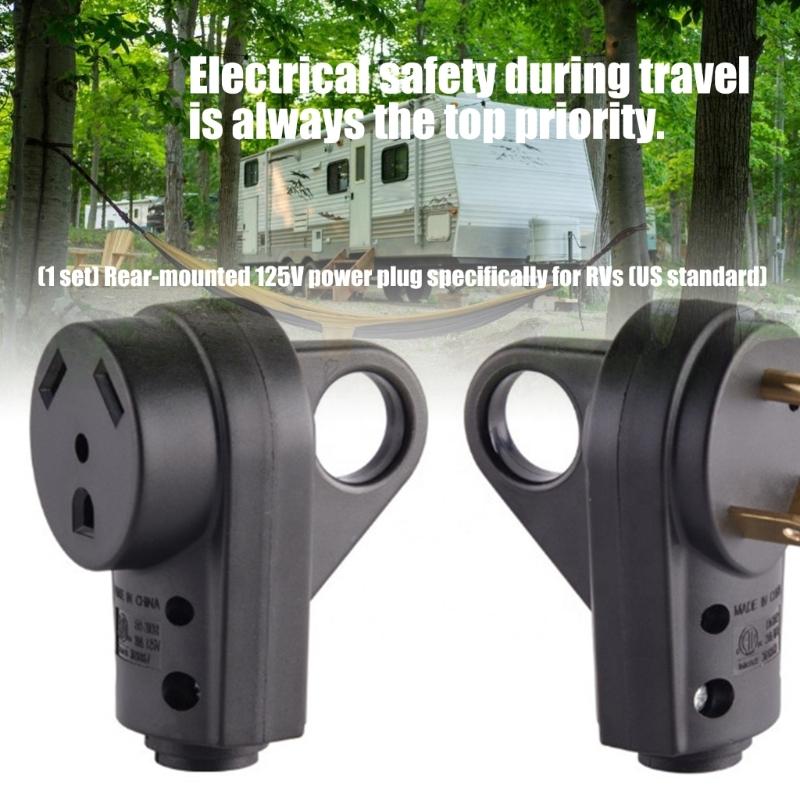 125V Rear Pull Rings Power Plugs Nylon Construction Secure Connection Electrical Connector for Campers & Trailers Use