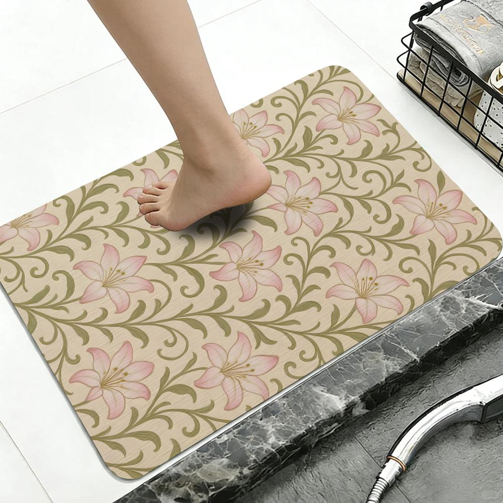 Pattern Persian Floral Scroll Floor Mat Diatomite Bath Mat, Quick Dry, Absorbent, Multi-Scene Mat