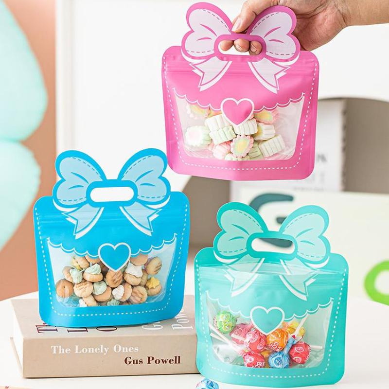 5 Pcs Candy Snack Packaging Bag Cute Bow Creative Party Favor Gift Bags Food Grade Self-Lock Zipper Sealed Bag Kid Birthday Gift