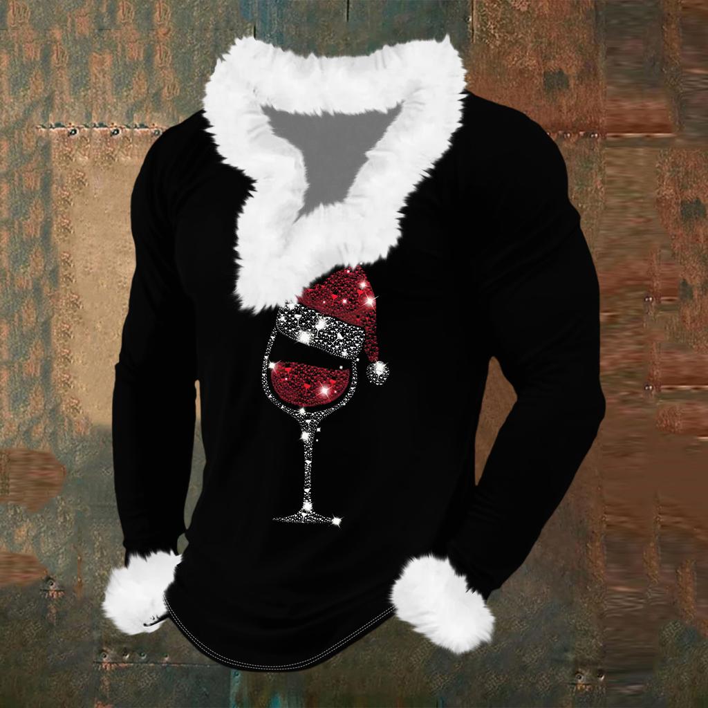 Herren Lässiges Cartoon Bedrucktes Plüsch V-Ausschnitt Mit Fleece Langärmliges Sweatshirt