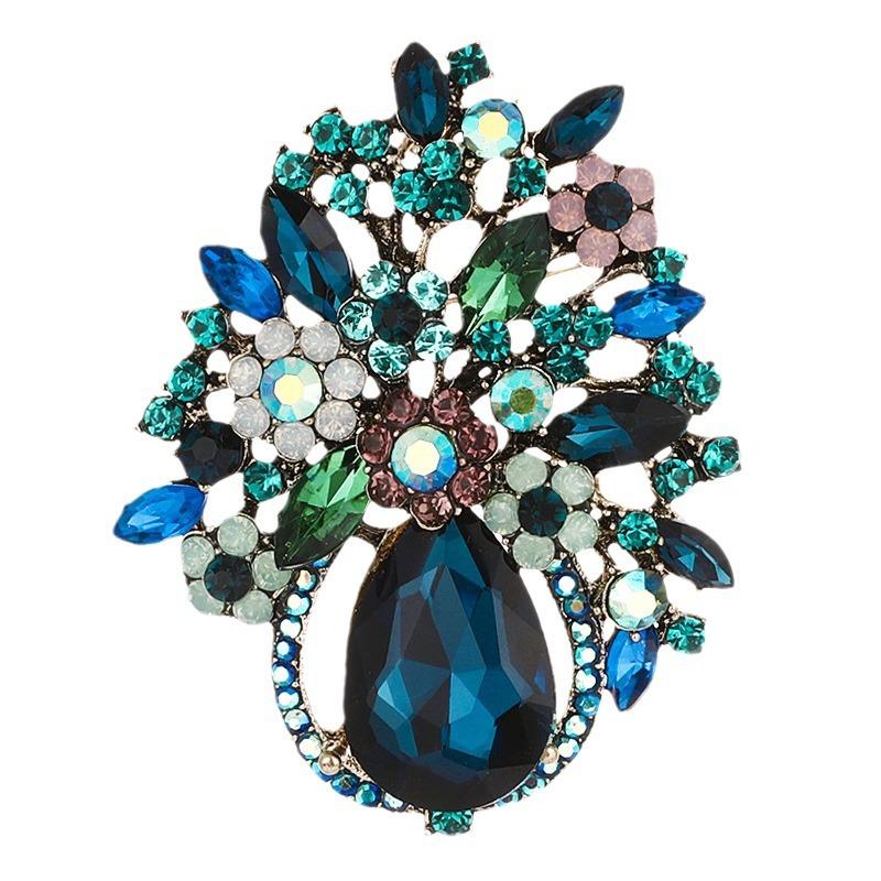 Rhinestone Flower Basket Brooch Women'S Suit Decorative Temperament Elegant Creative Brooch Pin Accessories