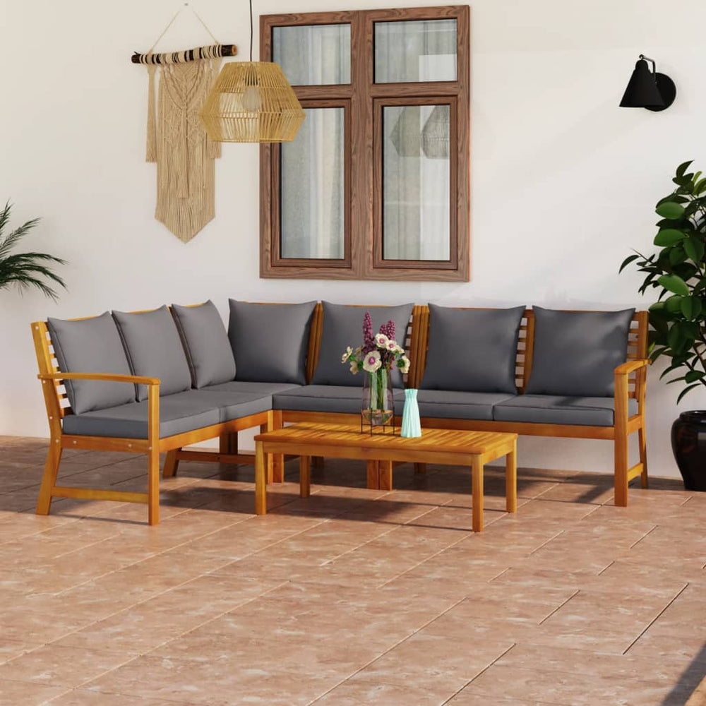 5 Pcs Garden Set with Cushion Solid Acacia Wood