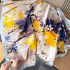 Long Silk Scarf for Women In Spring and Summer Thin Style with Printed Fragrance Cloud Satin Air Conditioning Shawl Retro Imitation Silk Scarf