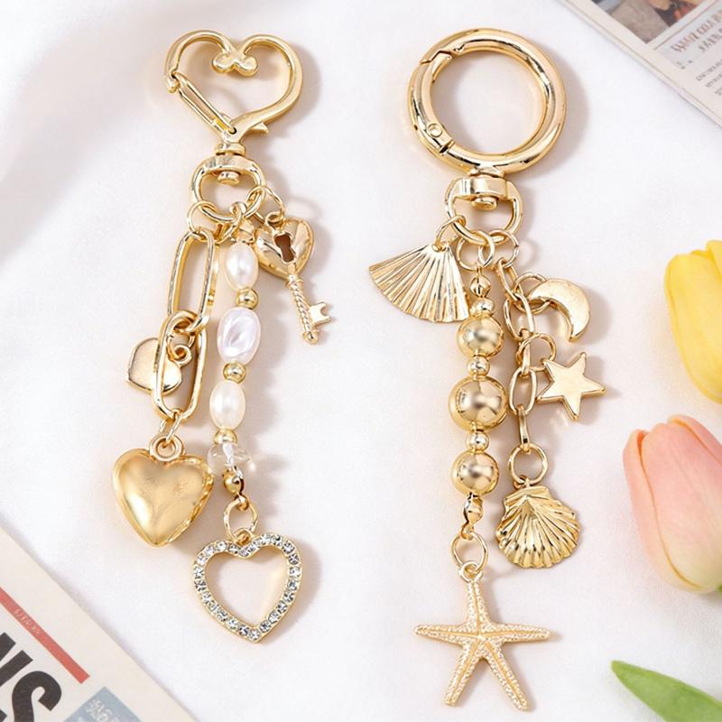 Porte-clés Cœur d'Amour en Alliage Coquillage Étoile de Mer Porte-clés Pendentifs Pour Femmes Filles Décoration de Sac à Main Bijoux Faits Main DIY Cadeaux