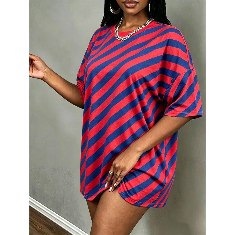 3D Printed O Neck Short Sleeved T-shirt Women's Tops Summer Fashion Striped Pattern Plus Size T-shirts