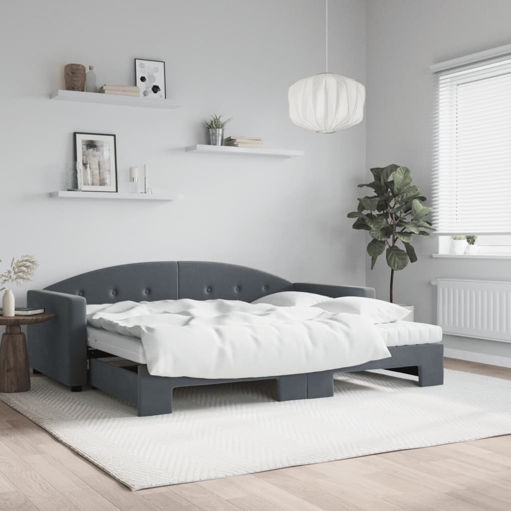 Vidaxl Sofa Rozsuwana Z Materacami, Ciemnoszara, 90X200 Cm, Aksamit