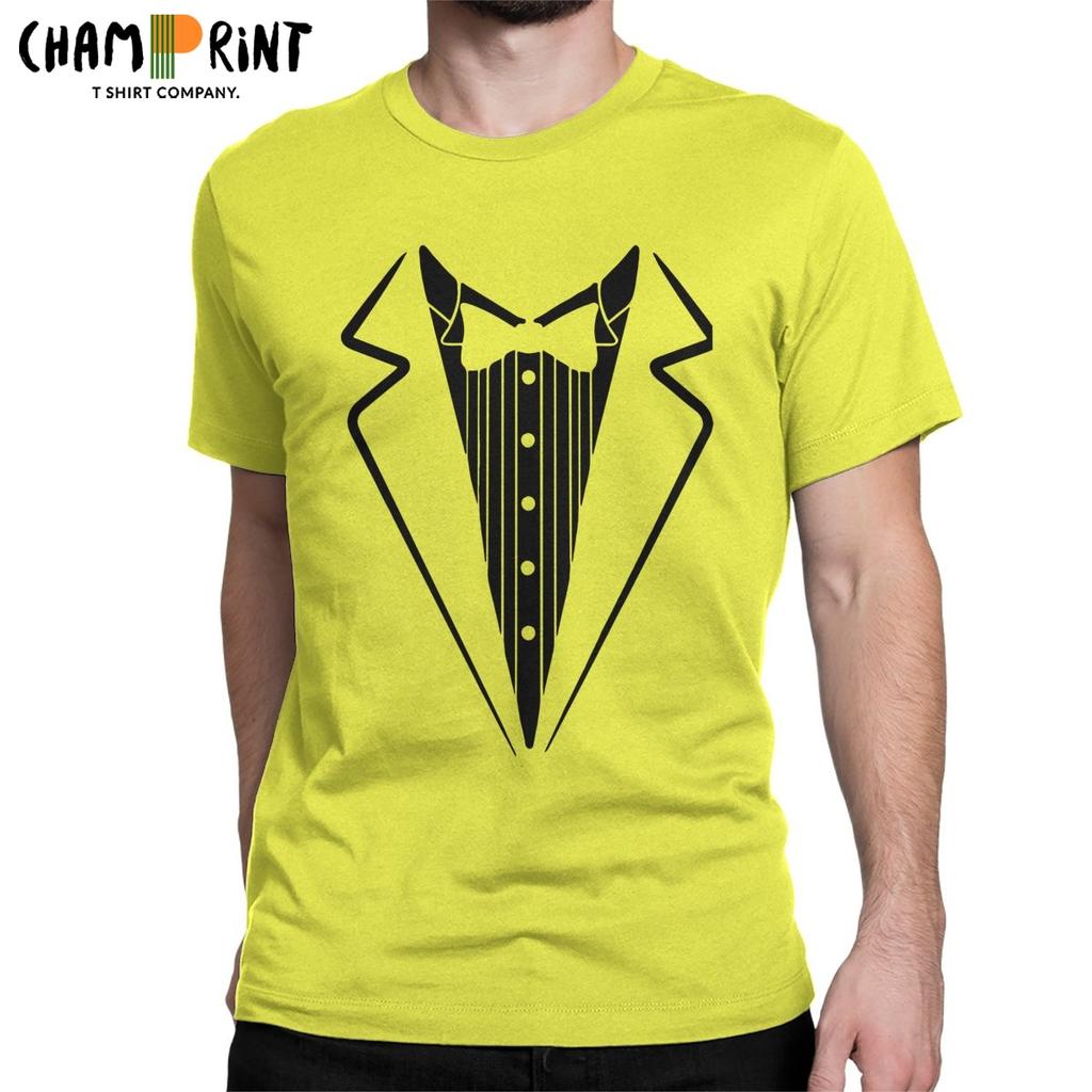Men T Shirt Fake Bow Tie Tuxedo Novelty Cotton Tee Shirt Short Sleeve T Shirts Crewneck