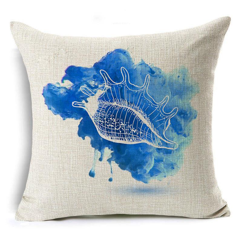 Marine Life Pillow Case Seahorse Shell Cushion Cover Linen Pillow