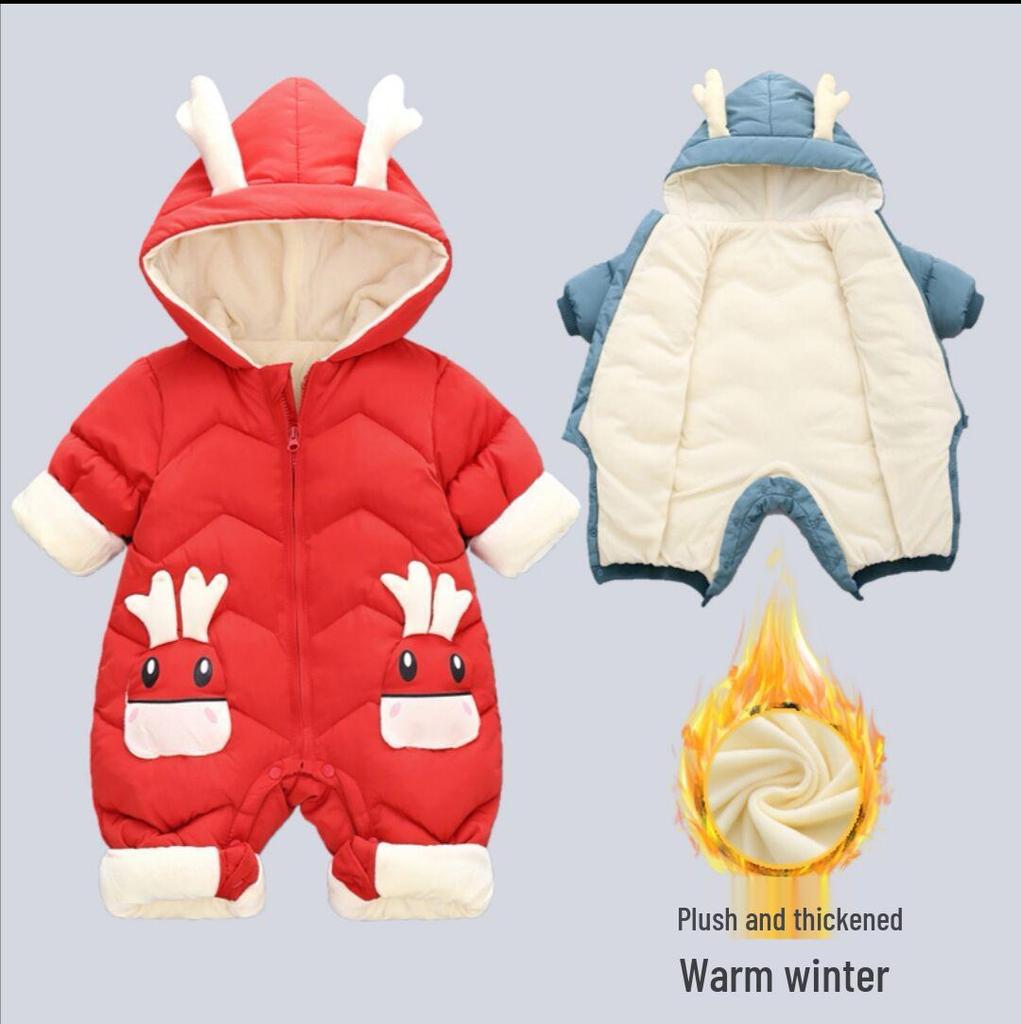Newborn Baby Fleece-Lined Autumn/Winter Romper - Thick Cotton Crawling Suit