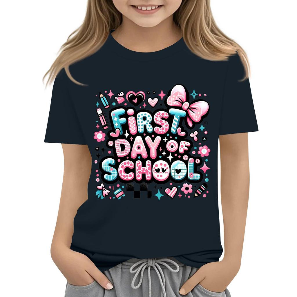 Children's Casual and Fashionable Round-Neck Printed Short-Sleeve Top for Back-to-School