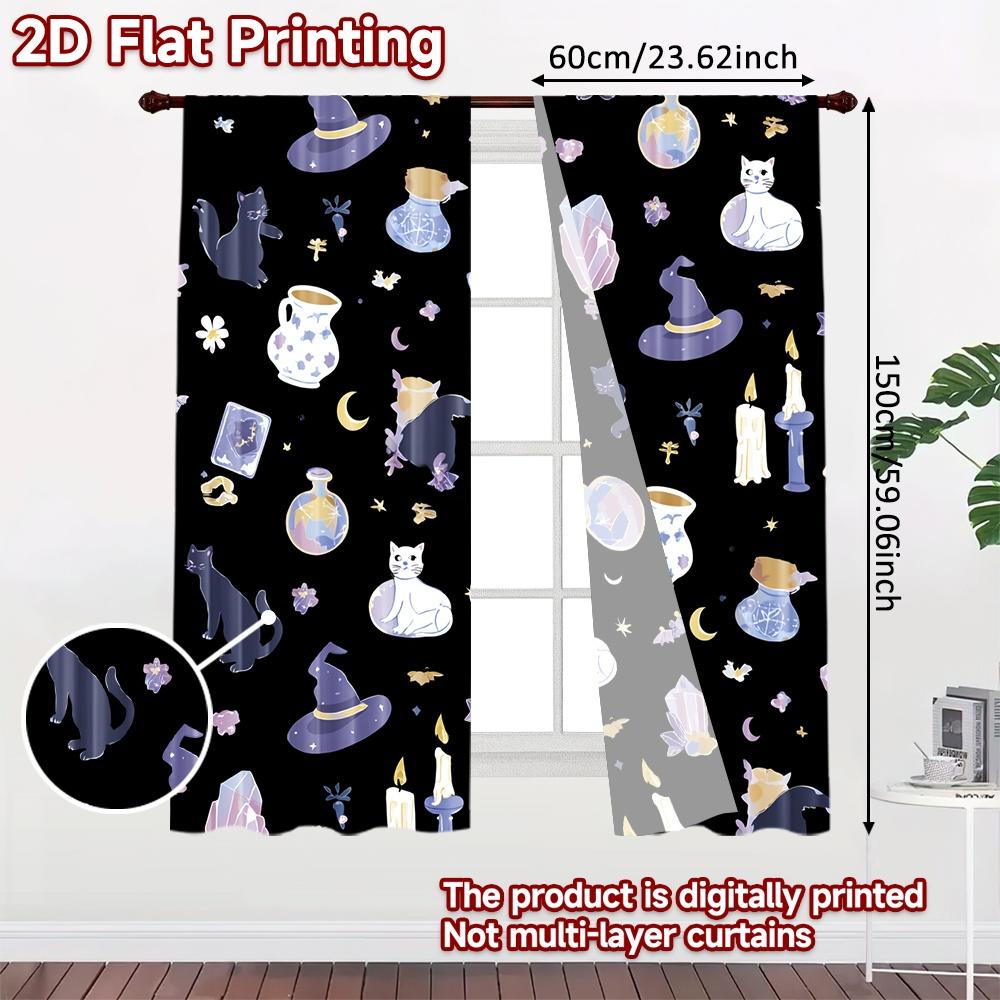 Set Of 2 Flat Printing Curtains Without Rod Halloween Magic Elements Easter Holiday Digital Versatile Made Polyester