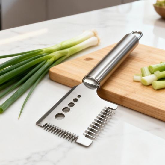 4-in-1 Stainless Steel Scallion Slicer & Shredder Multi-Function Kitchen Tool for Julienne Ginger Ergonomic Rust-Proof Essential for Chopping Slicing