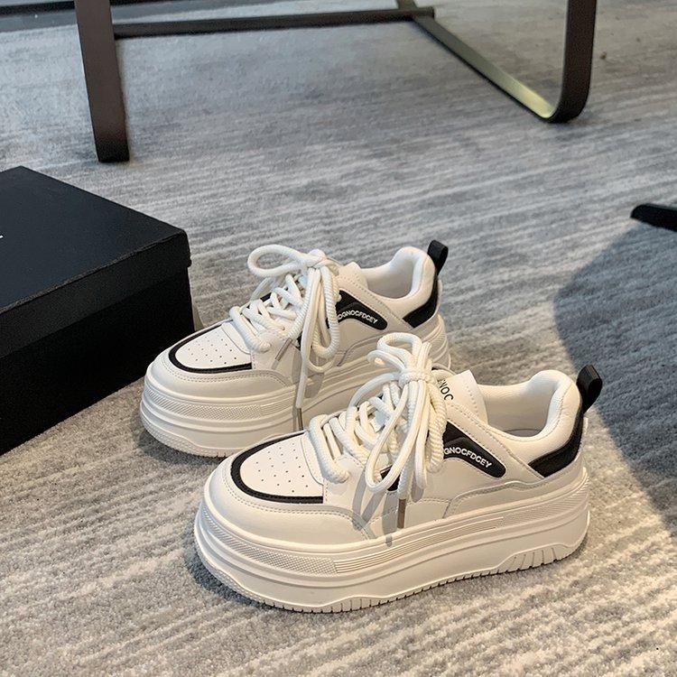 Leather platform white shoes women's 2025 spring new versatile casual height increase breathable single shoes student sports board shoes