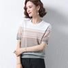 Women's Plus Size Striped Short Sleeved Knitted T-shirt Middle-aged Women's Clothing Ice Silk Knitted T-shirt