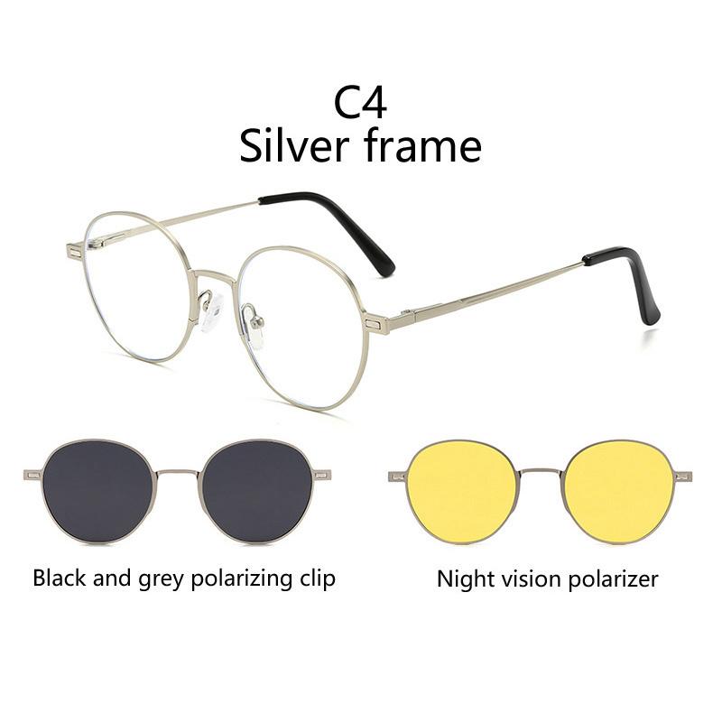 Round Metal Frame Polarized Magnetic Black Night Vision Clips On Glasses Optical Prescription Magnet Eyeglasses Magnet Exposed