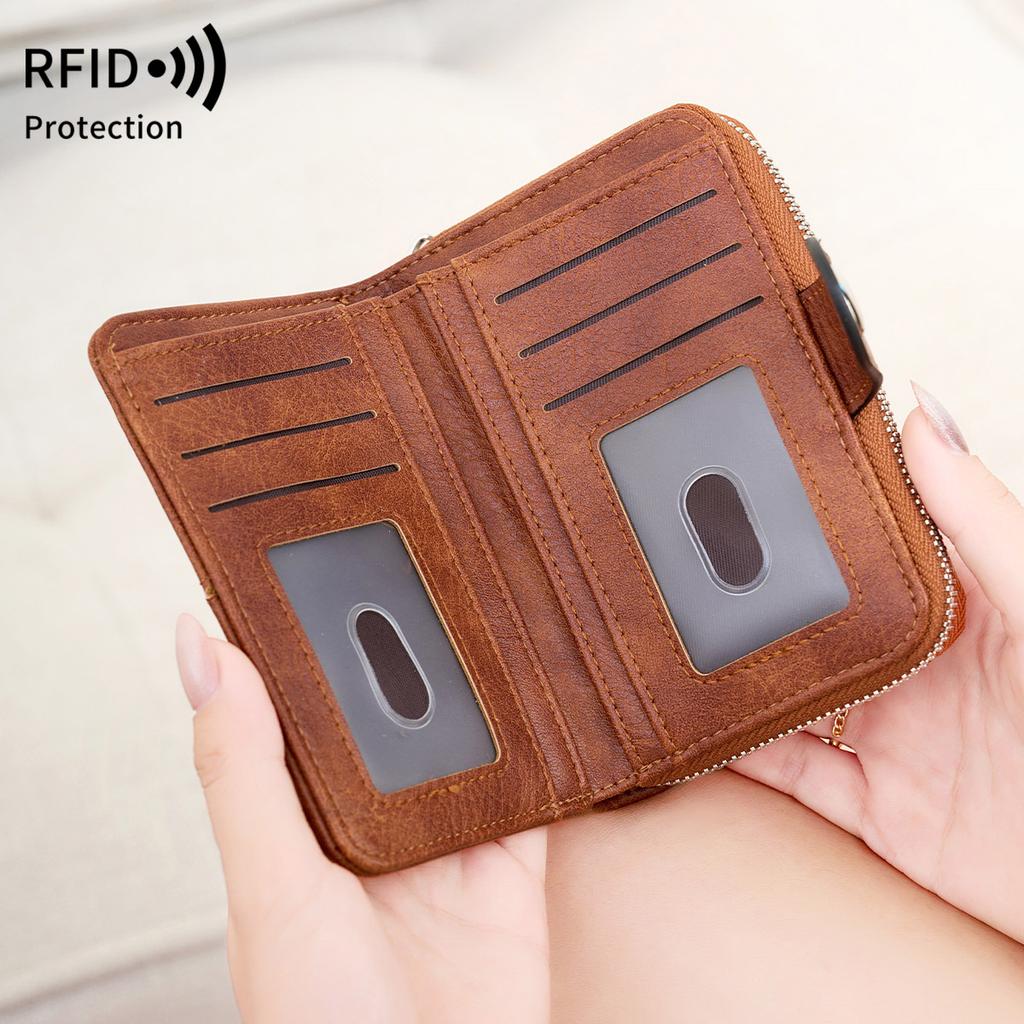 Short Women's Wallet, Retro Multi-card, Two-fold Zipper Card Bag, Coin Change Bag.