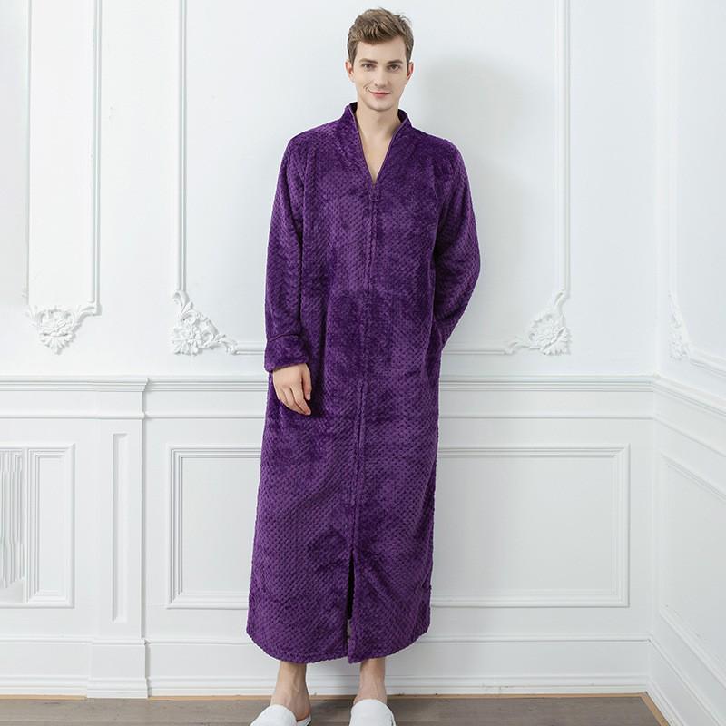 Unisex Extra Long Velvet Bathrobe - Plus Size, Thick, Warm Coral Fleece for Autumn & Winter, Maternity-Friendly Homewear