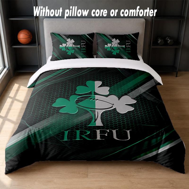 Ireland Rugby Design Bed Bedding Set 1 Duvet Cover + 2 Pillowcases Soft Breathable Household Bed Linens
