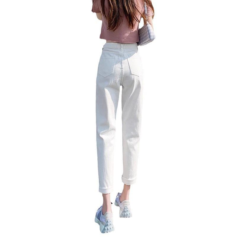 Women's Trendy High-Waisted White Slimming Carrot Cropped Pants