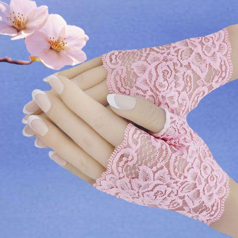 

Lace Lace Fingerless Small Gloves Cut Out Pure Color Non Slip Sun Protection Scar Covering Tattoo Driving Non Slip Stage Performance Pink All yards