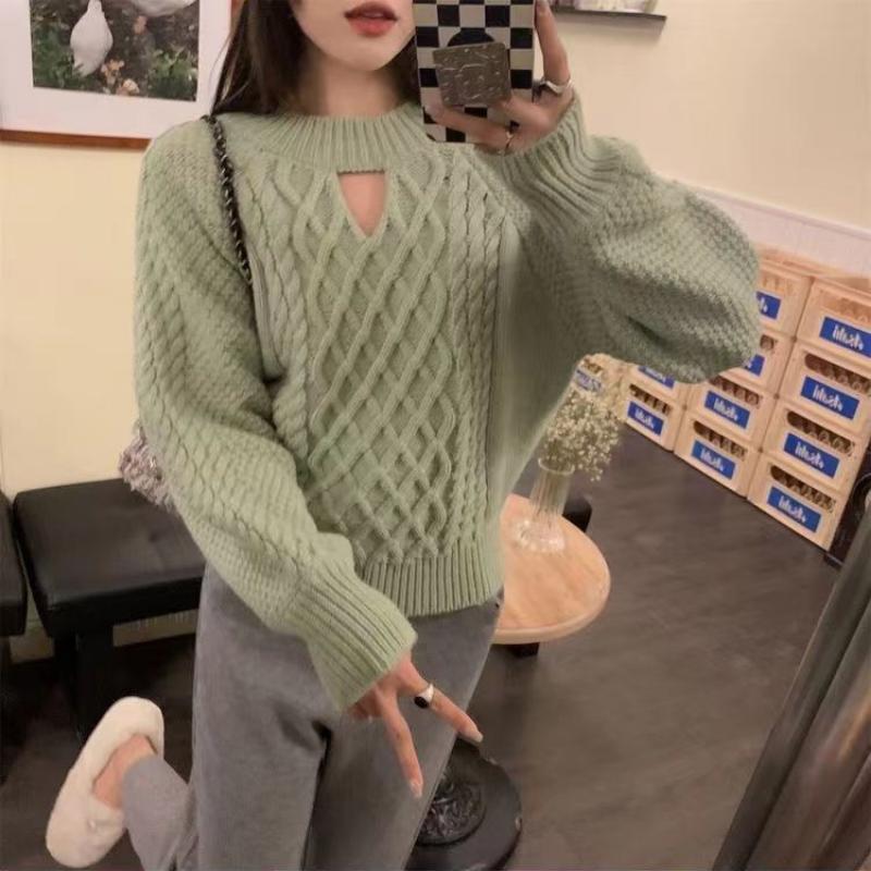 Hängender Hals gebratener Teig Twist Pullover Frauen 2022 Herbst und Winter lose weiche wachsartige Retro-Design Strickwaren Pullover Pullover Top