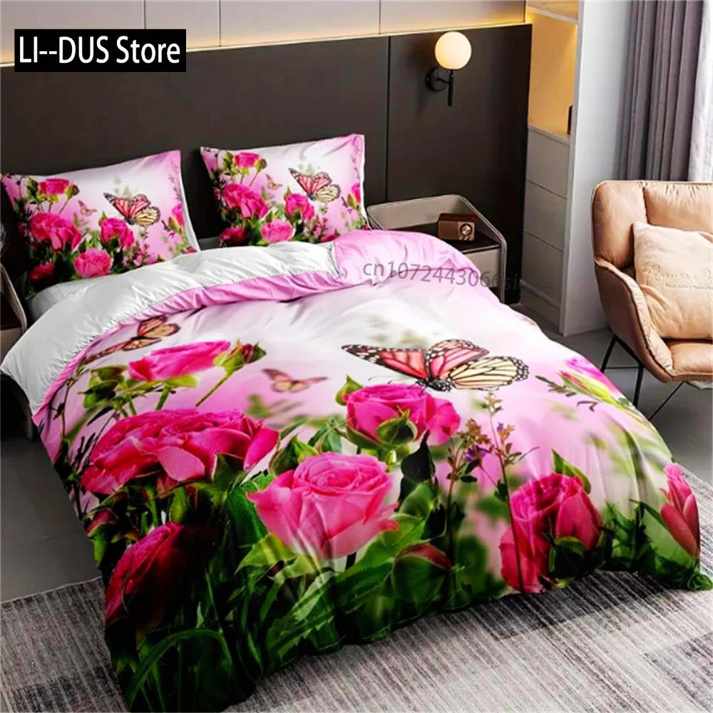 

Comforter 3-Piece Luxurious Pink Rose Butterfly Digital Print - Ultra Soft Comfortable And Vibrant Design For Bedroom Comforter (quilt)-EU Single(135*200cm)3pcs