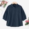 ZANZEA Women Turn Down Collar Casual 3/4 Sleeve Loose Blouse