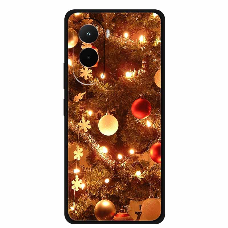 Christmas Phone Case For Poco M7 4G Case Christmas Tree Black Silicone Bumper For Xiaomi Poco M7 4G Cover PocoM7 Cartoon Coque