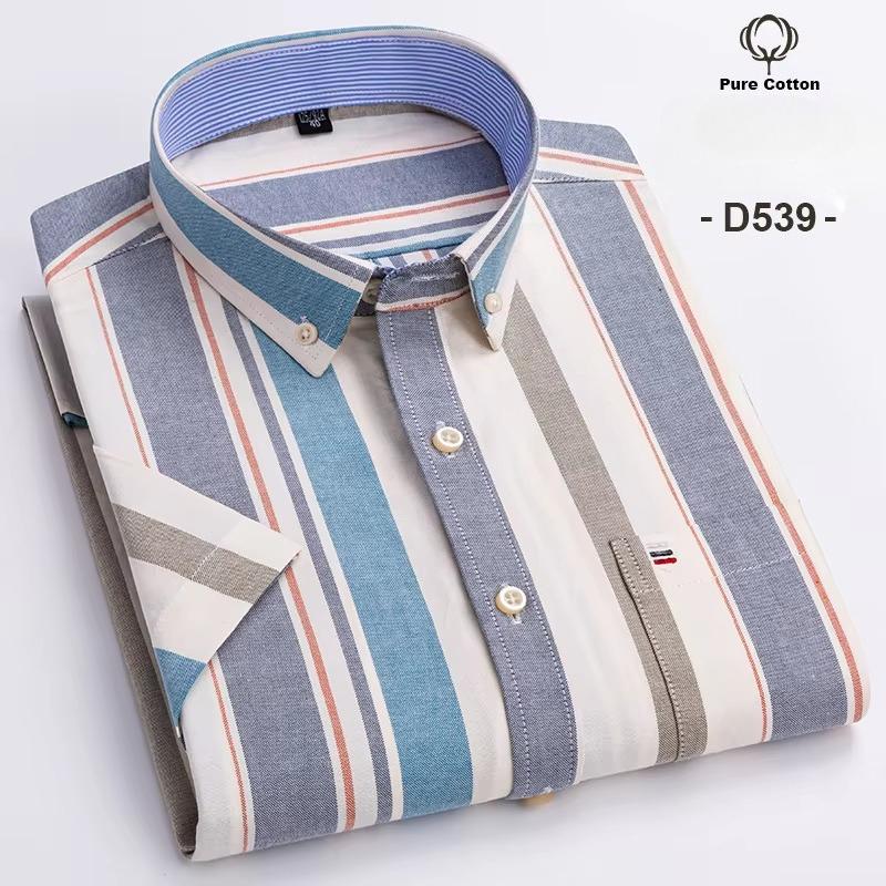 

New in shirt Plus Size 7XL summer Short sleeve shirts for men 100%cotton striped plaid tops slim fit formal white office clothes 47