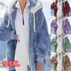 Giacca da donna con cappuccio multicolore in caldo peluche sciolto autunno e inverno